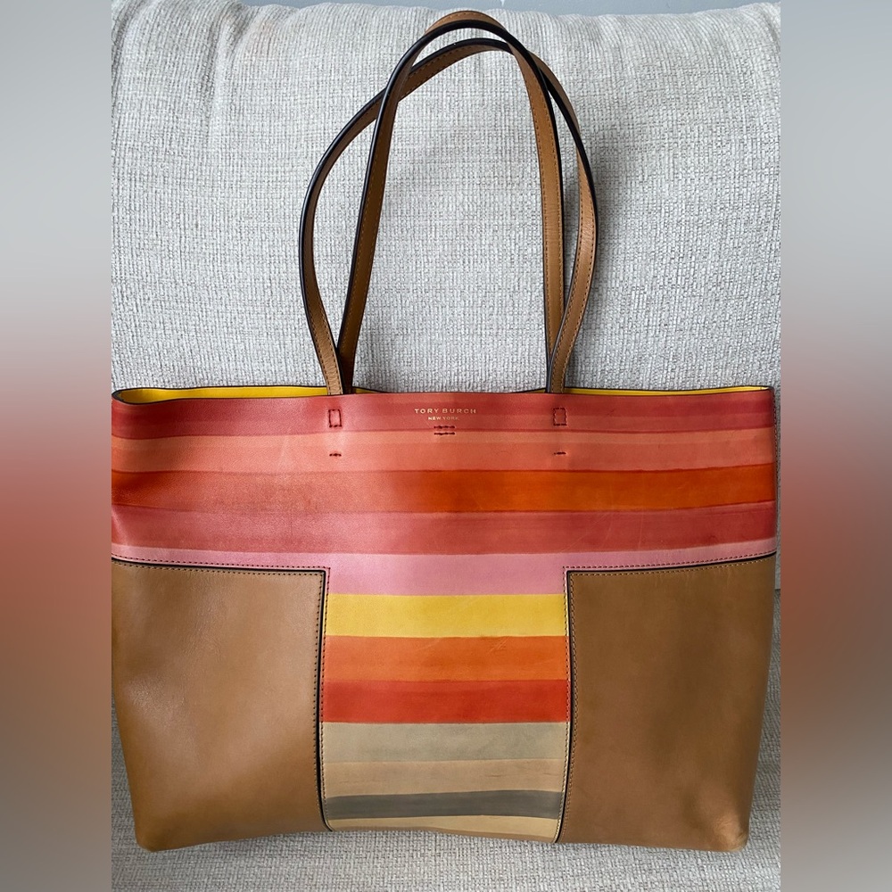 Tory Burch T Bar Sunset Leather Tote